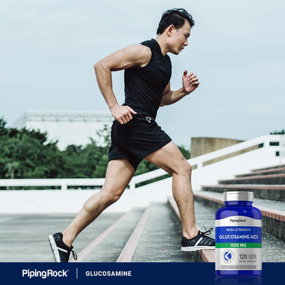 Piping Rock joint health dietary supplement 120 caplets bottle standing upright on clean surface.