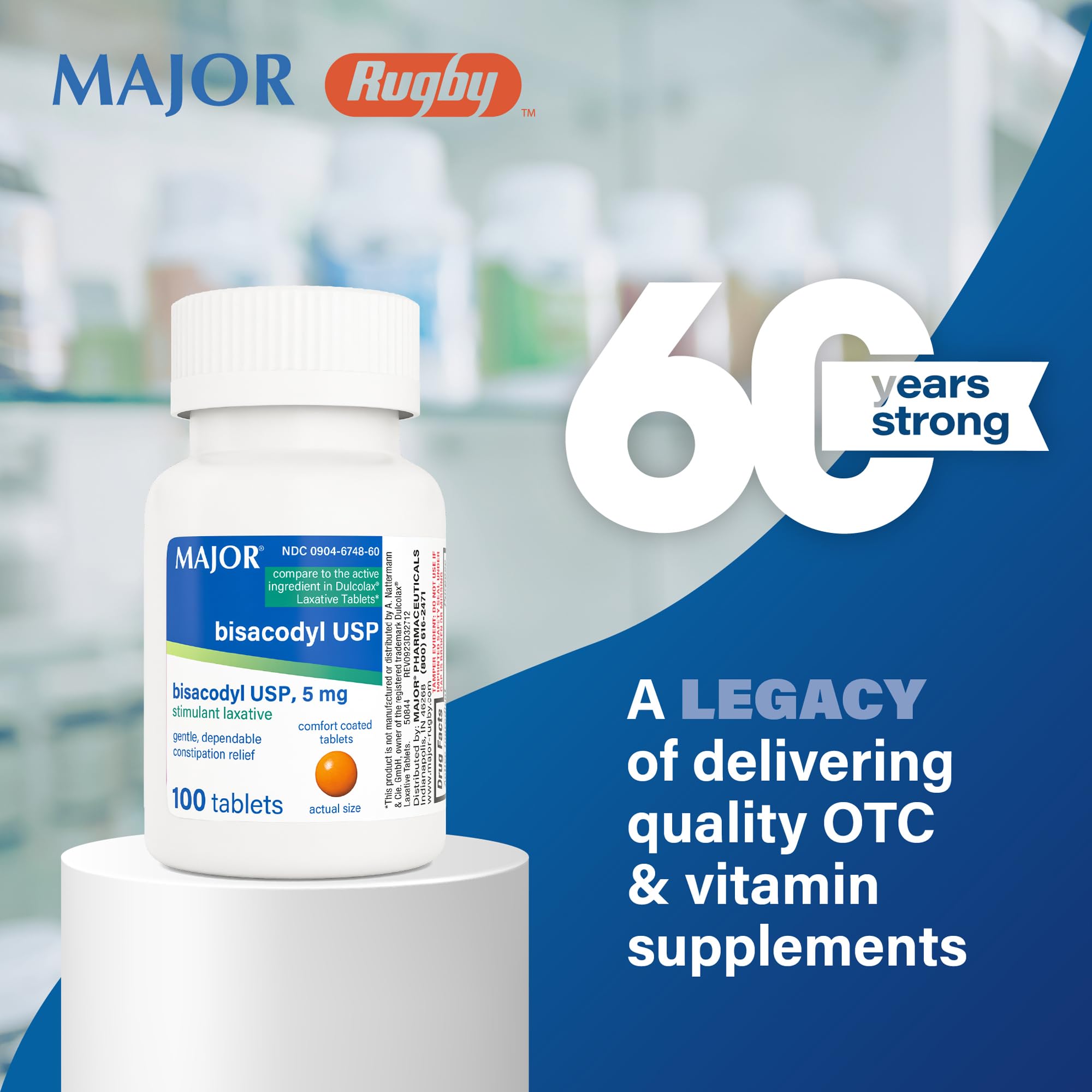 Major Bisacodyl USP 5mg 100 count bottle label details
