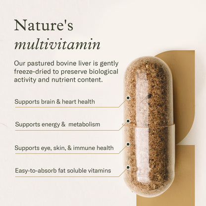 Premium New Zealand pasture raised bovine liver supplement bottle back