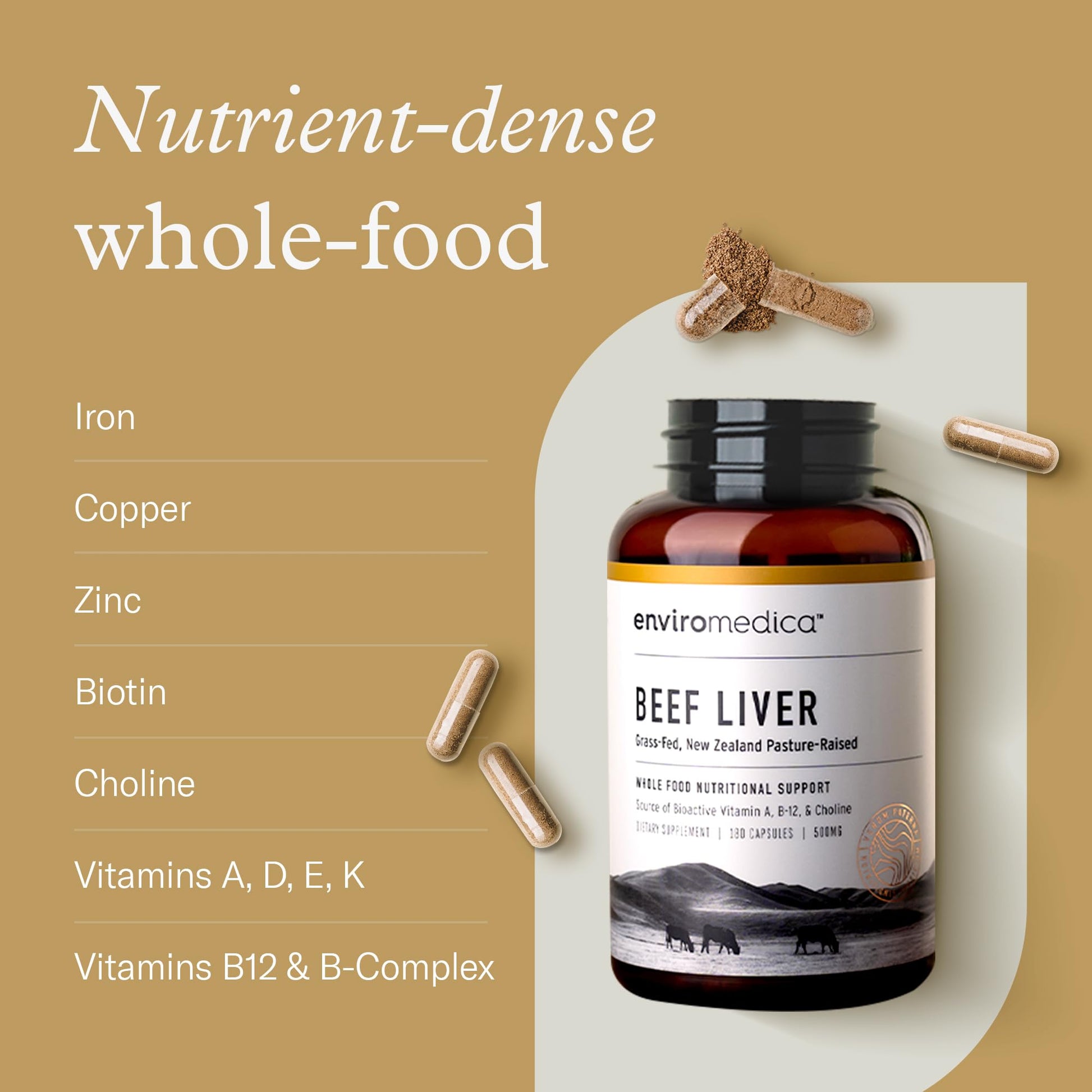 Enviromedica grass fed beef liver capsules product details and usage directions