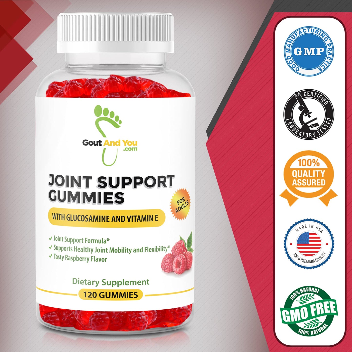 USA imported Gout And You glucosamine joint care gummies for cartilage health.