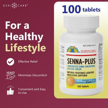 GeriCare Senna Plus 100 count bottle label details