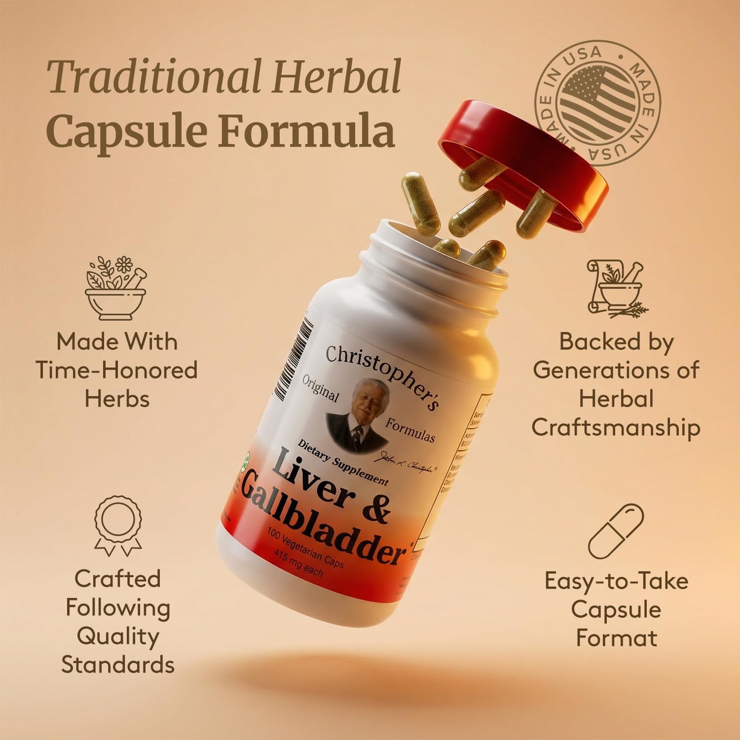 Christopher's Original Formulas Liver and Gallbladder 425 mg capsules nutritional panel