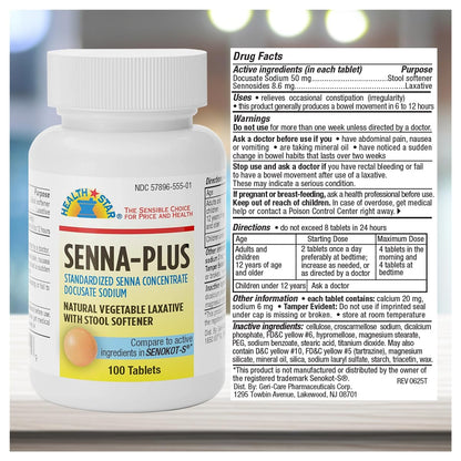 Side view of GeriCare Senna Plus packaging showing active ingredients