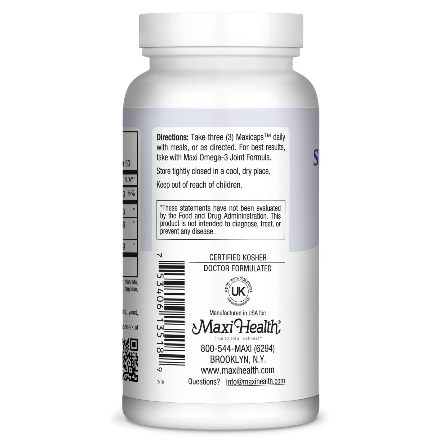 Maxi Health OptiMSM and Glucosamine Kosher capsules packaging detailed view