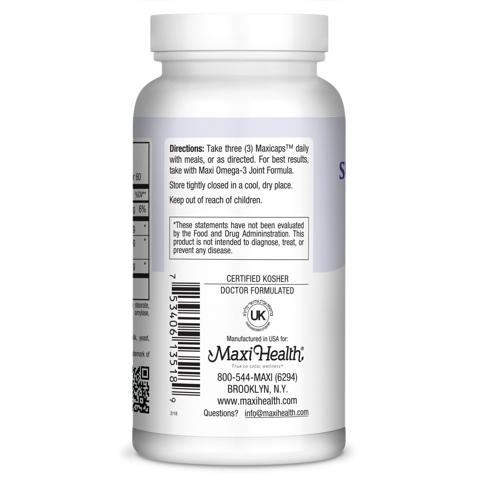 Maxi Health OptiMSM and Glucosamine Kosher capsules packaging detailed view