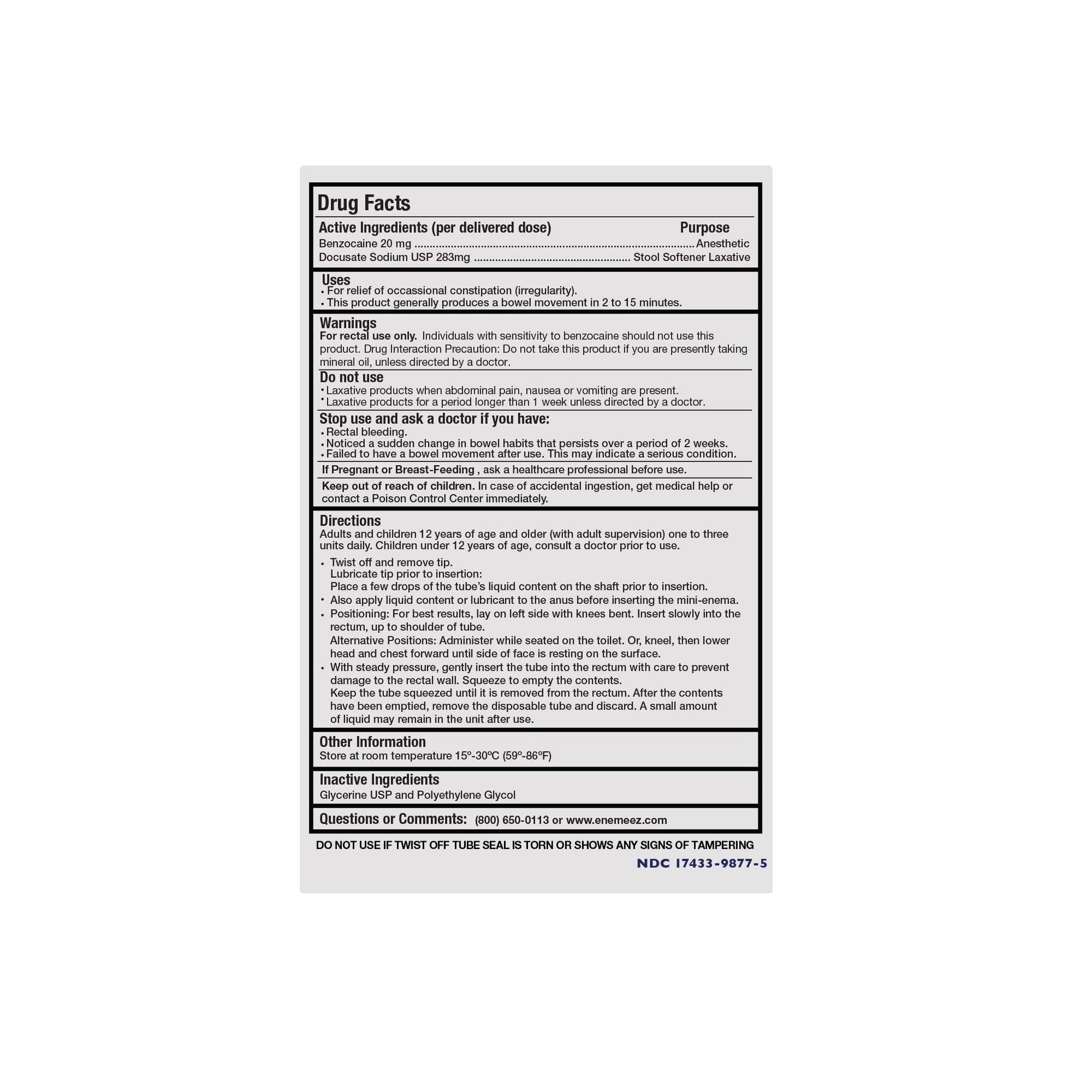 Authentic imported Enemeez Docusol Plus constipation relief product