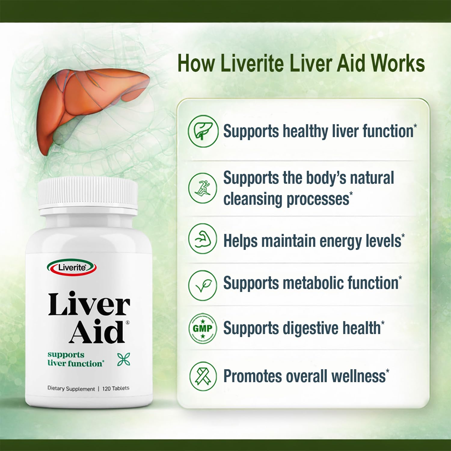Liverite Liver support supplement packaging displaying clinical ingredients list