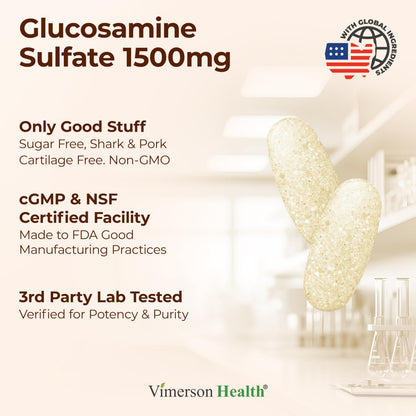 Vimerson Health joint health supplement bottle showcasing non GMO third party tested icons