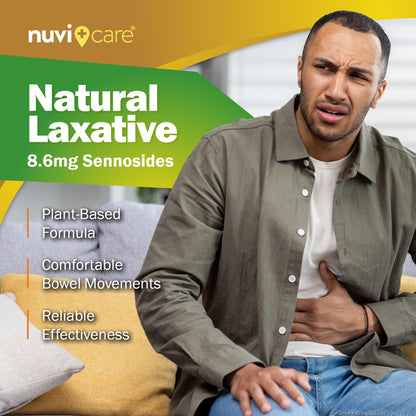 Nuvicare laxative tablets bottle side view detailing ingredients