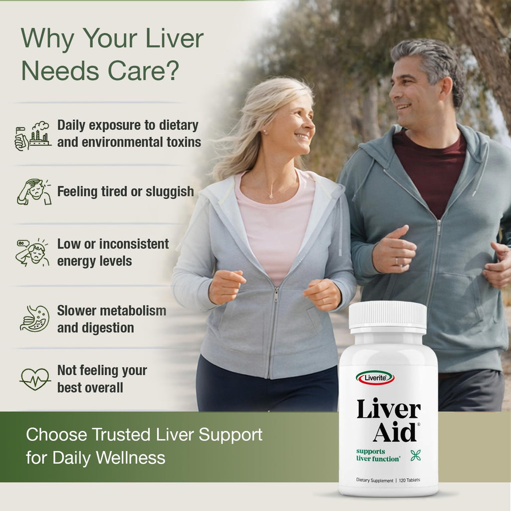 Liverite Liver Aid bottle displayed alongside daily wellness essentials