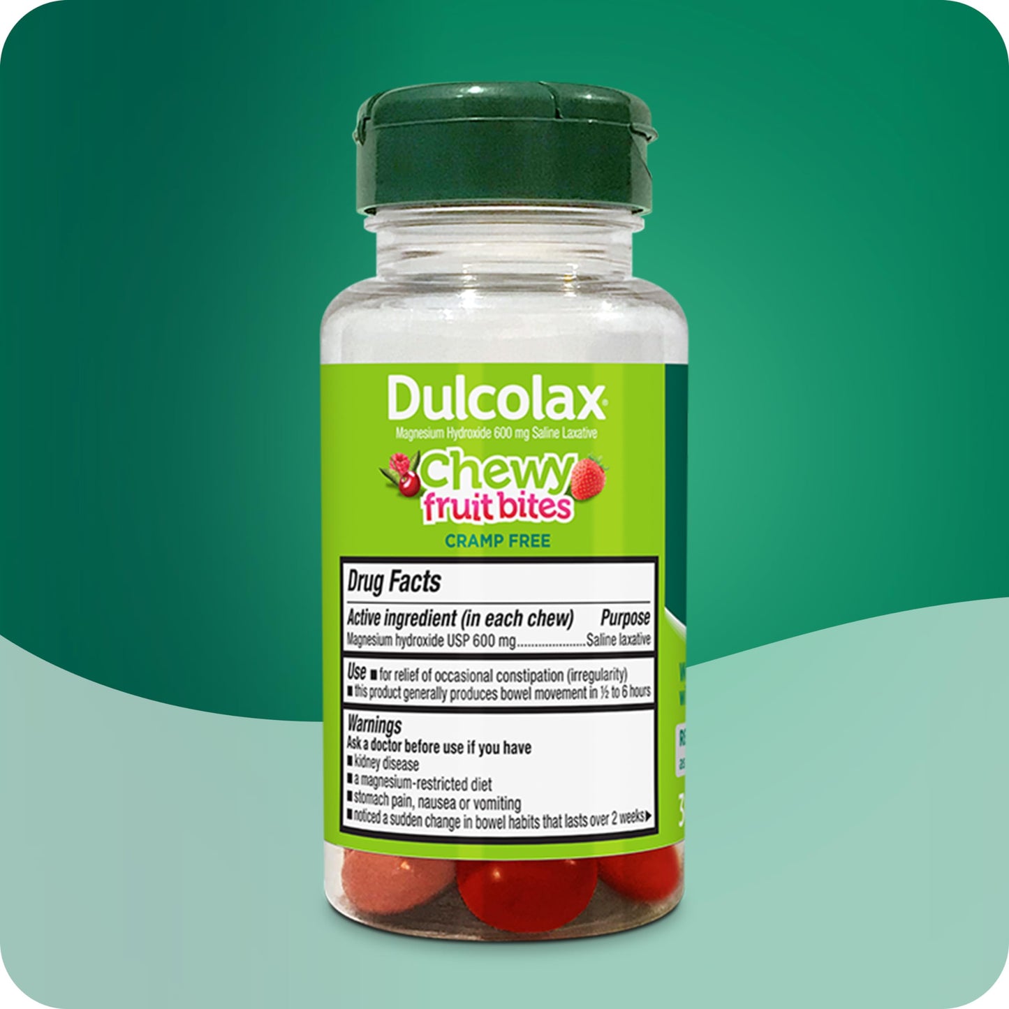 Side view of Dulcolax constipation relief chewable bites bottle