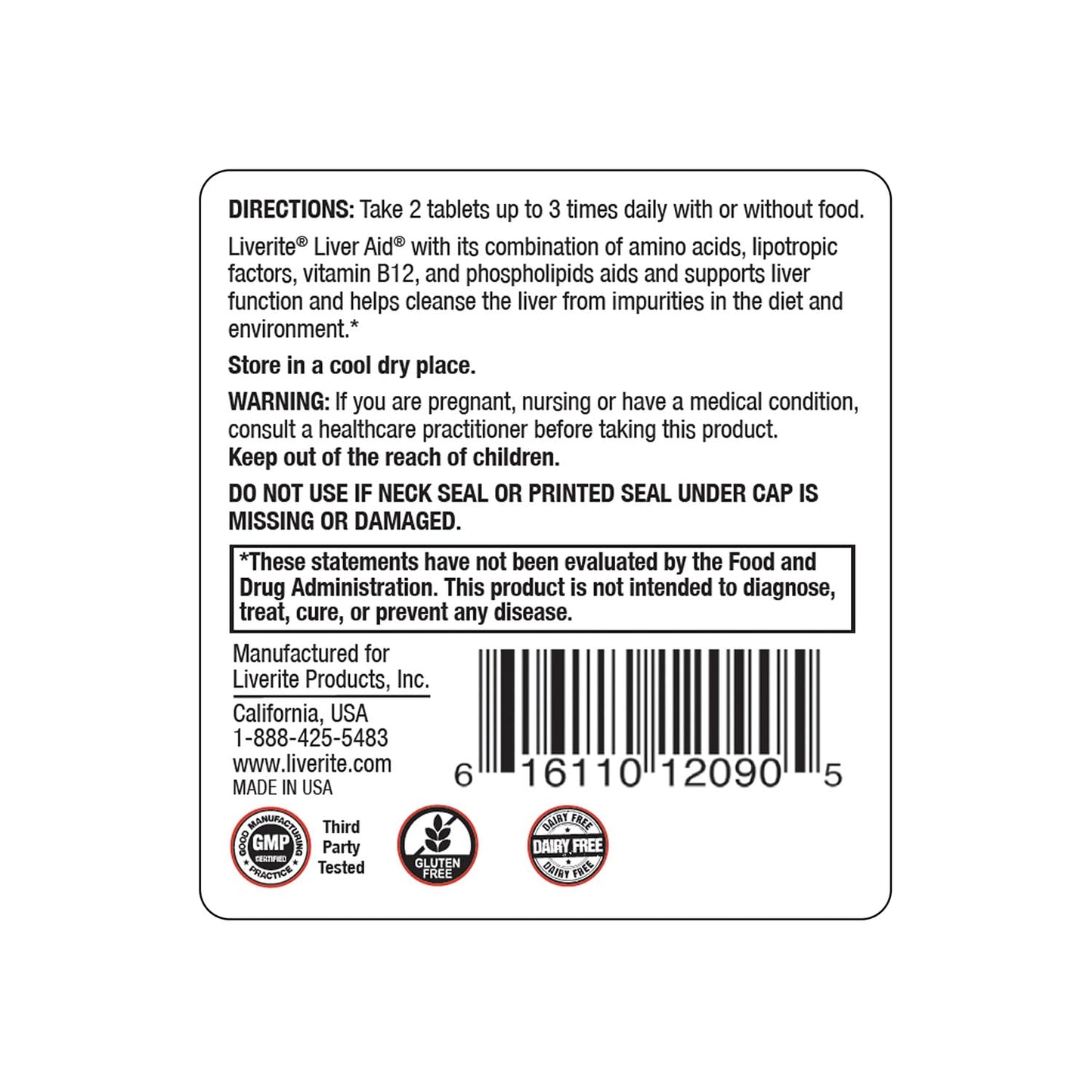 Liverite Liver Aid 120 tablets container for natural metabolic function