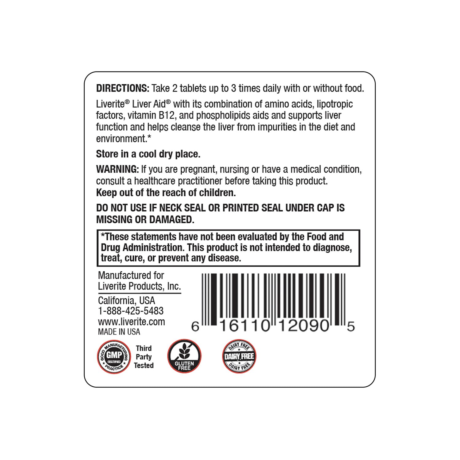 Liverite Liver Aid 120 tablets container for natural metabolic function