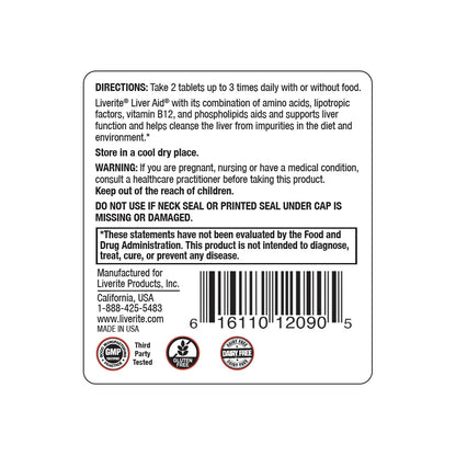 Liverite Liver Aid 120 tablets container for natural metabolic function