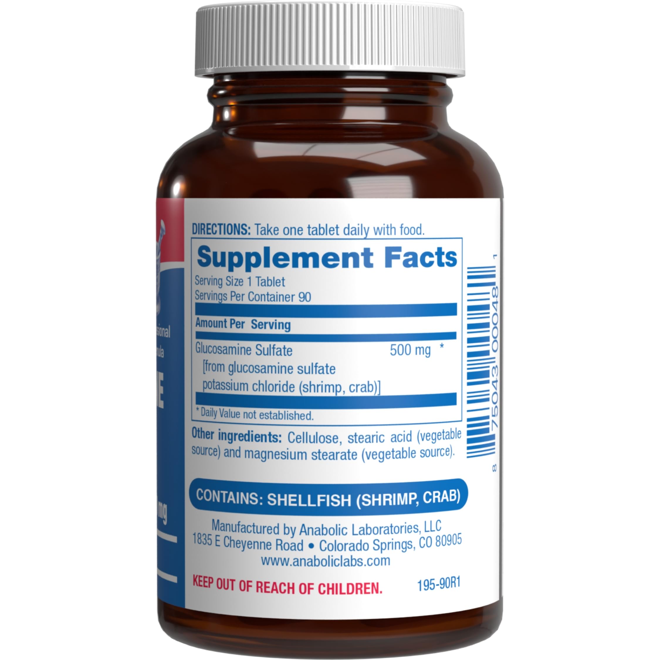 Anabolic Laboratories Glucosamine Sulfate 500mg supplement facts panel