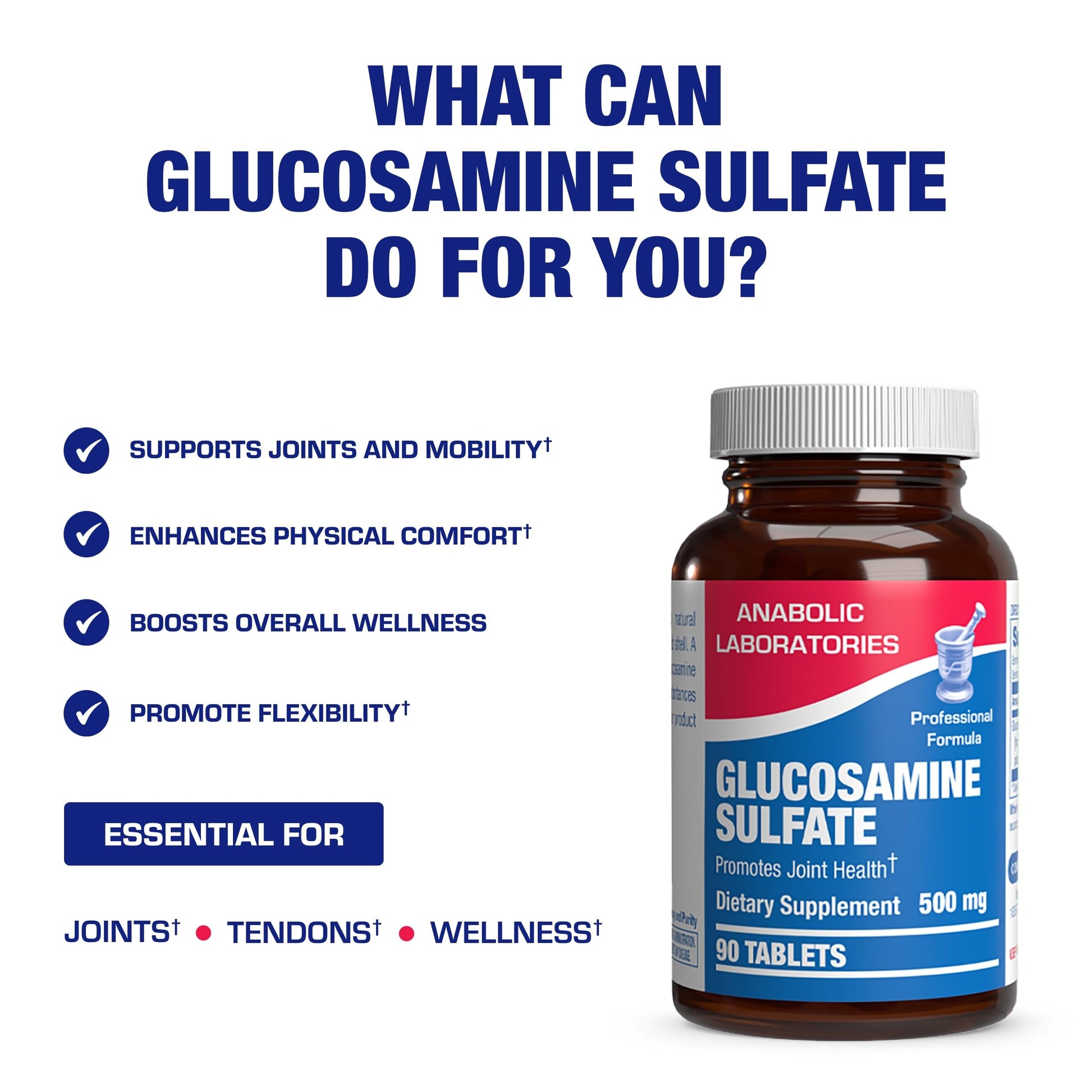 Anabolic Laboratories Glucosamine Sulfate tablets bottle with directions and shellfish warning visible