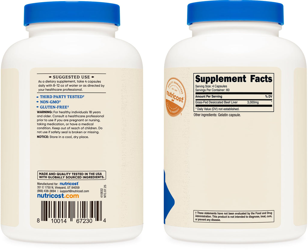 Nutricost 240 count capsule bottle side profile view