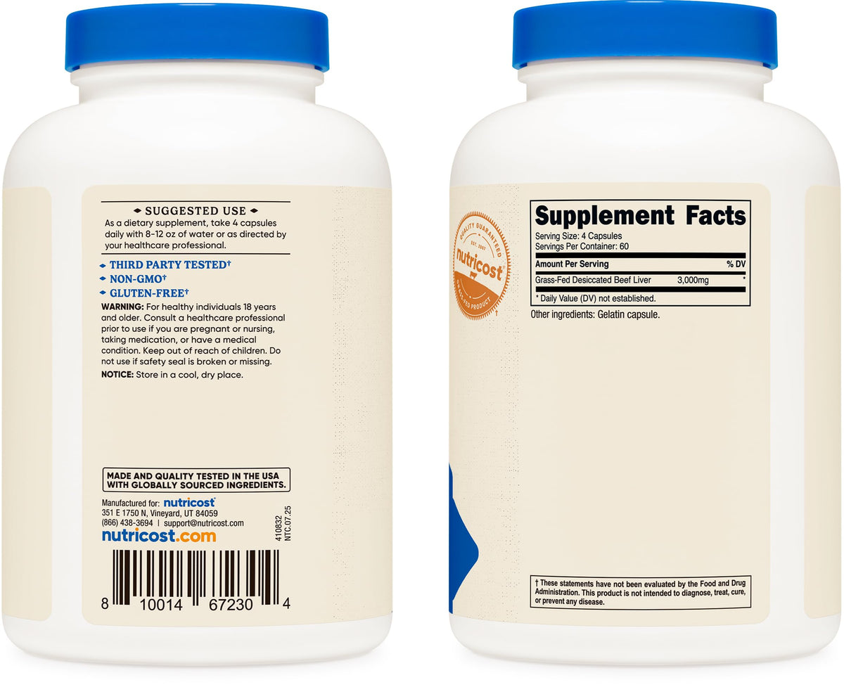 Nutricost 240 count capsule bottle side profile view