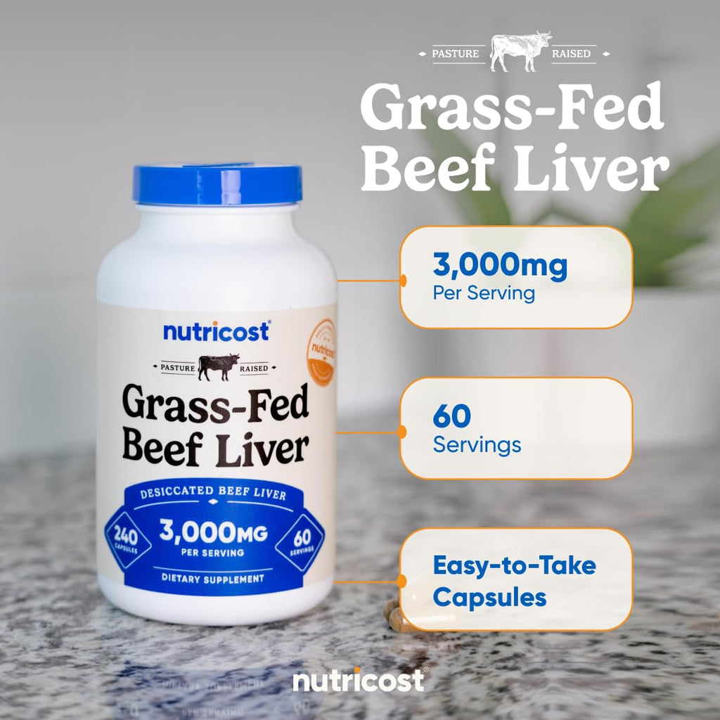 Nutricost desiccated liver supplement bottle back label info