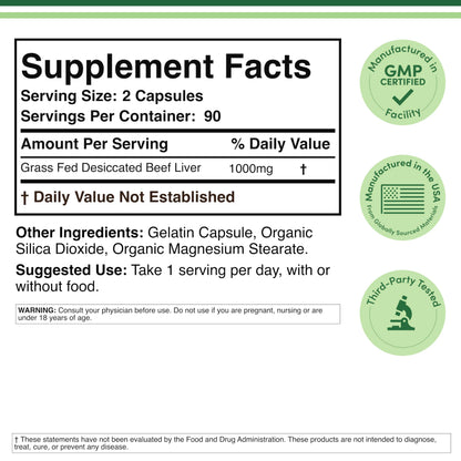 Double Wood Supplements Beef Liver 1000mg supplement facts label