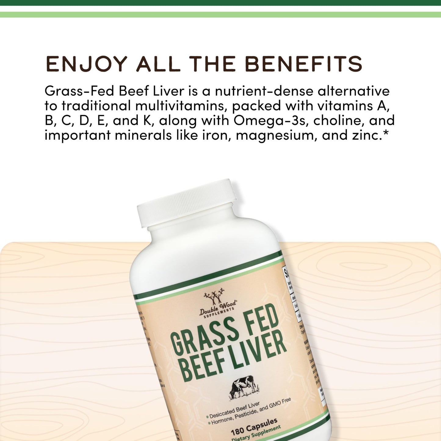 Double Wood Supplements non GMO hormone free beef liver capsule bottle