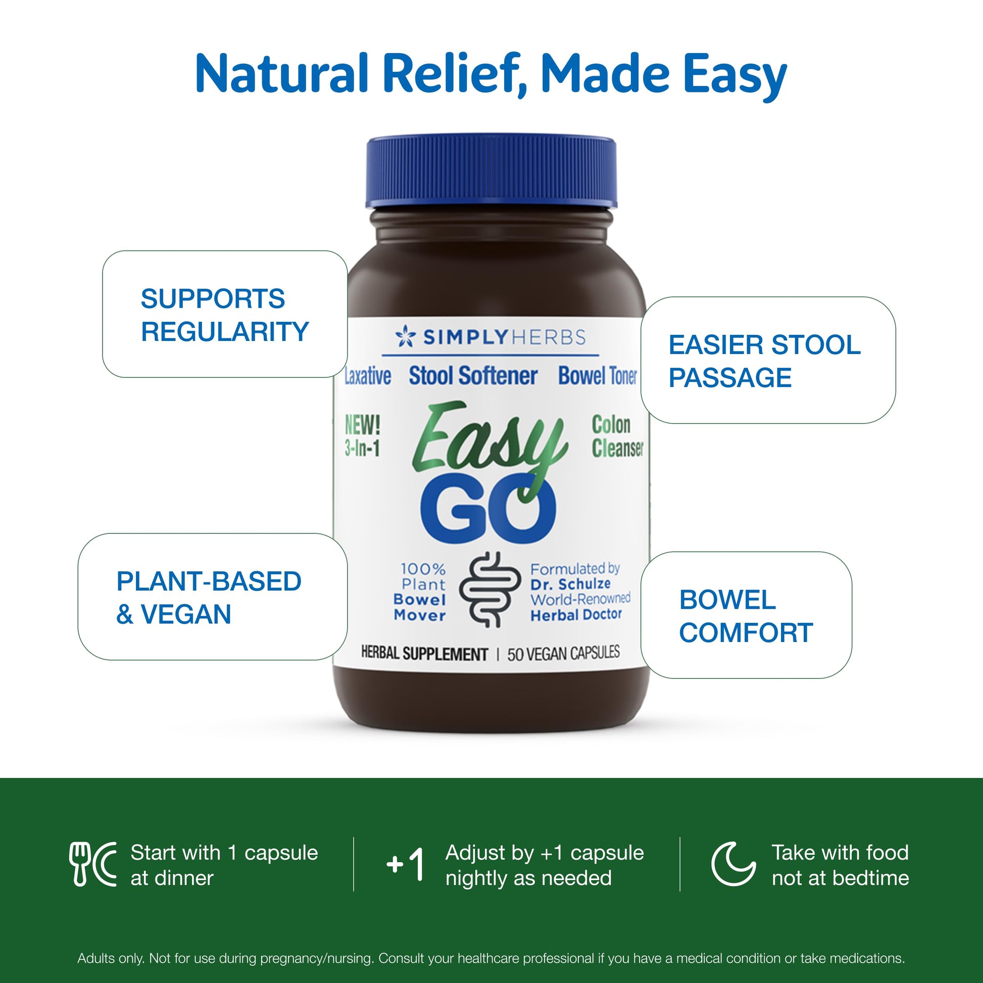 Top view of Dr. Schulze's 50 count bowel mover supplement