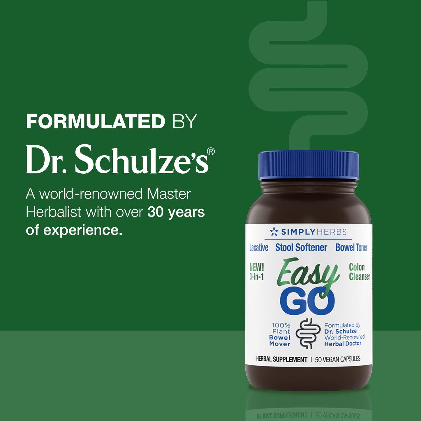 Vegan digestive supplement bottle for colon health support