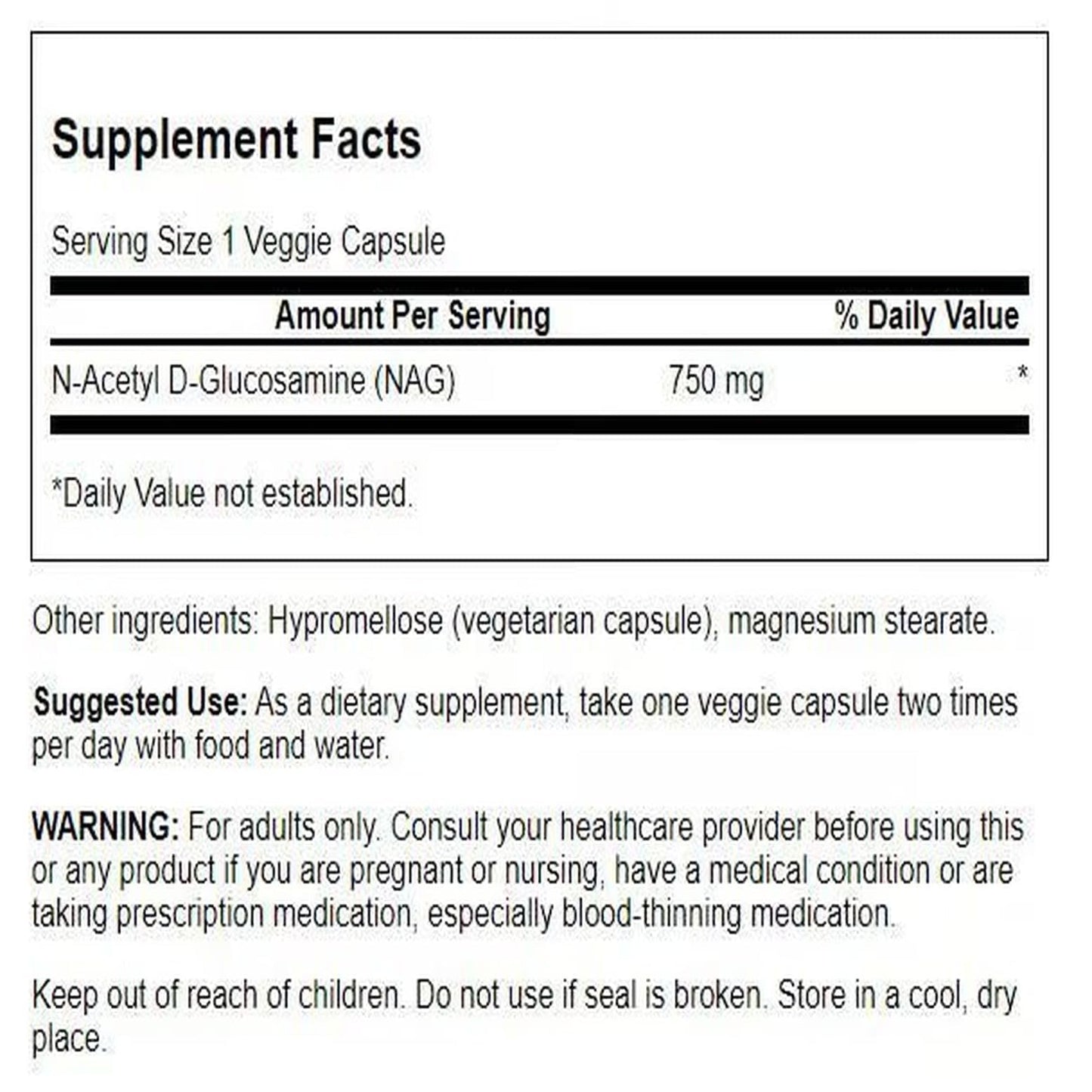 Swanson NAG joint and gastrointestinal health natural supplement facts panel close up