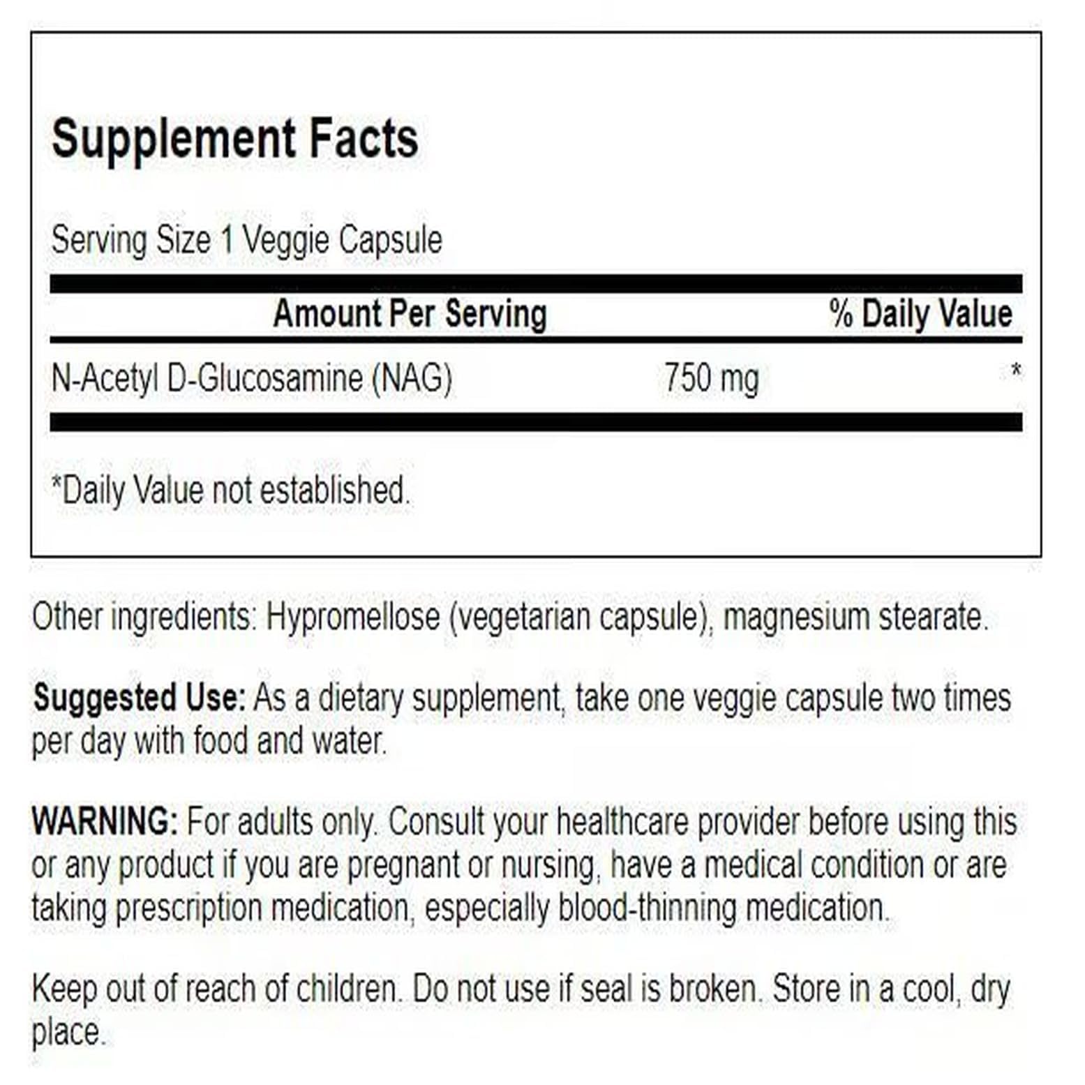 Swanson NAG joint and gastrointestinal health natural supplement facts panel close up