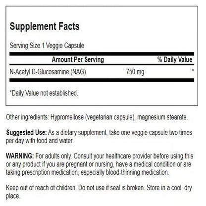 Swanson NAG joint and gastrointestinal health natural supplement facts panel close up