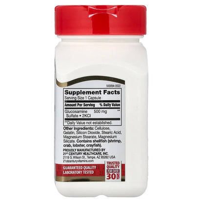 Side angle view of 21st Century Glucosamine Relief packaging highlighting gluten-free and non-GMO labels