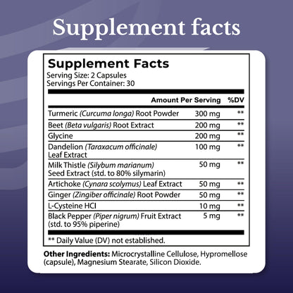 Nation Health MD Liver Renew supplement facts panel showing milk thistle and artichoke ingredients