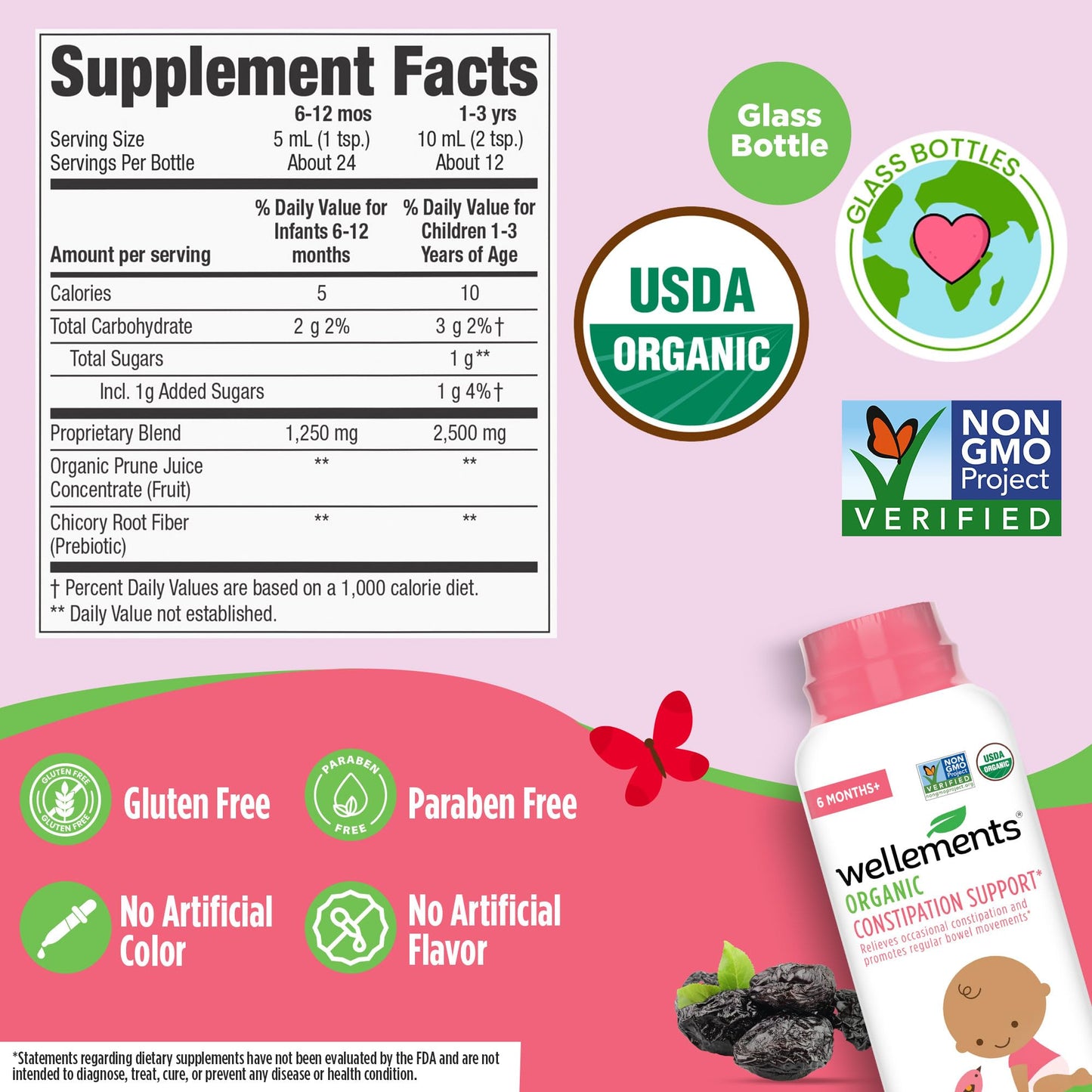 USDA Organic seal on Wellements constipation support bottle