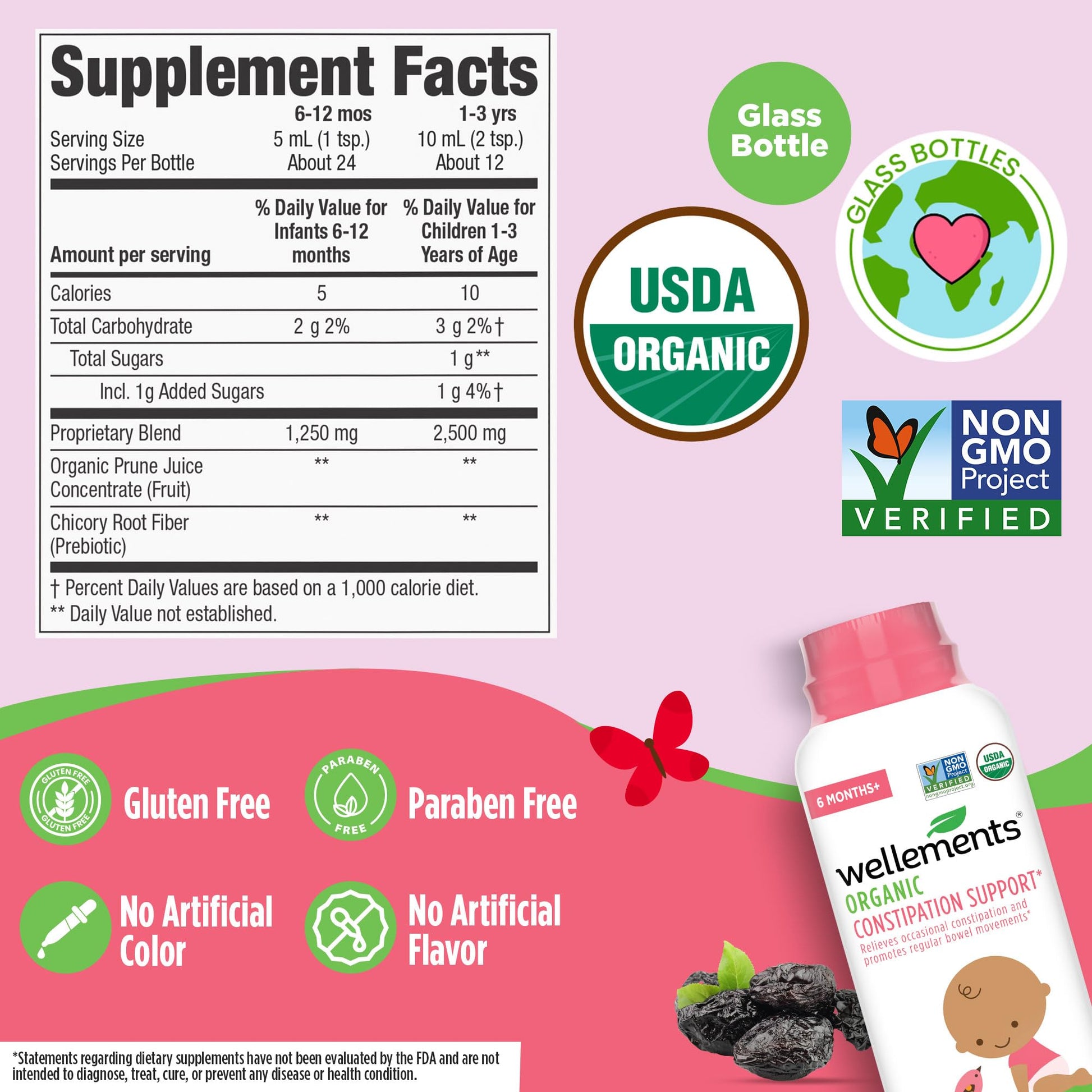 USDA Organic seal on Wellements constipation support bottle