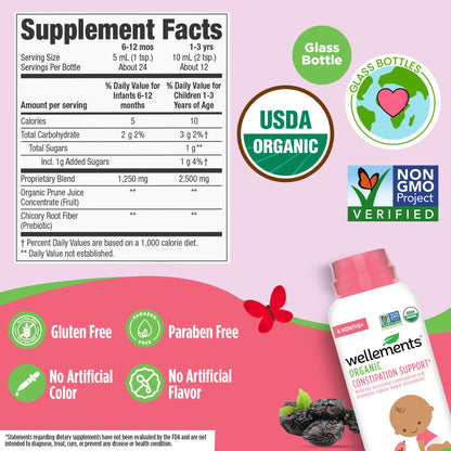 USDA Organic seal on Wellements constipation support bottle