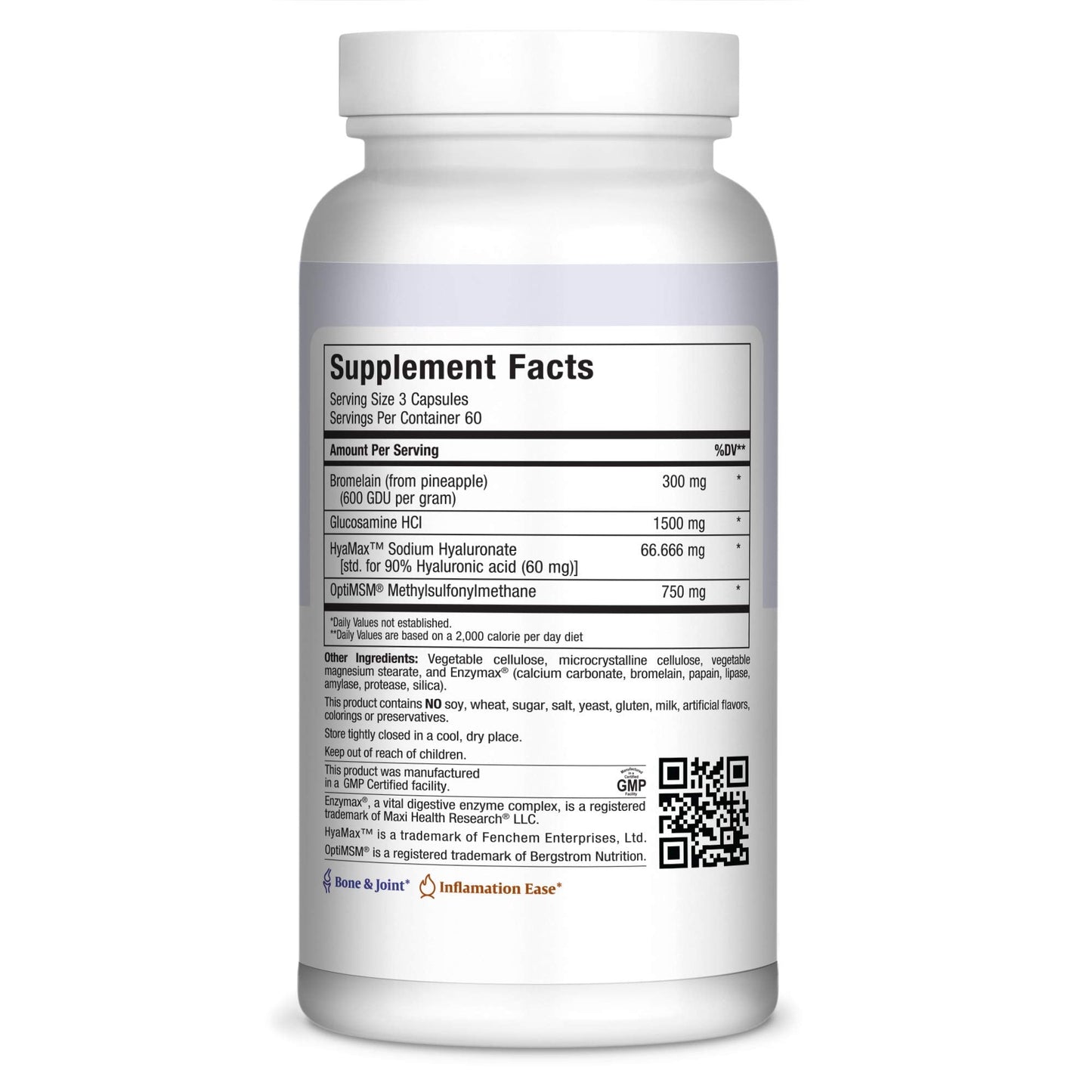 Maxi Health Premium Glucosamine joint formula label showing OptiMSM and Hyaluronic Acid ingredients