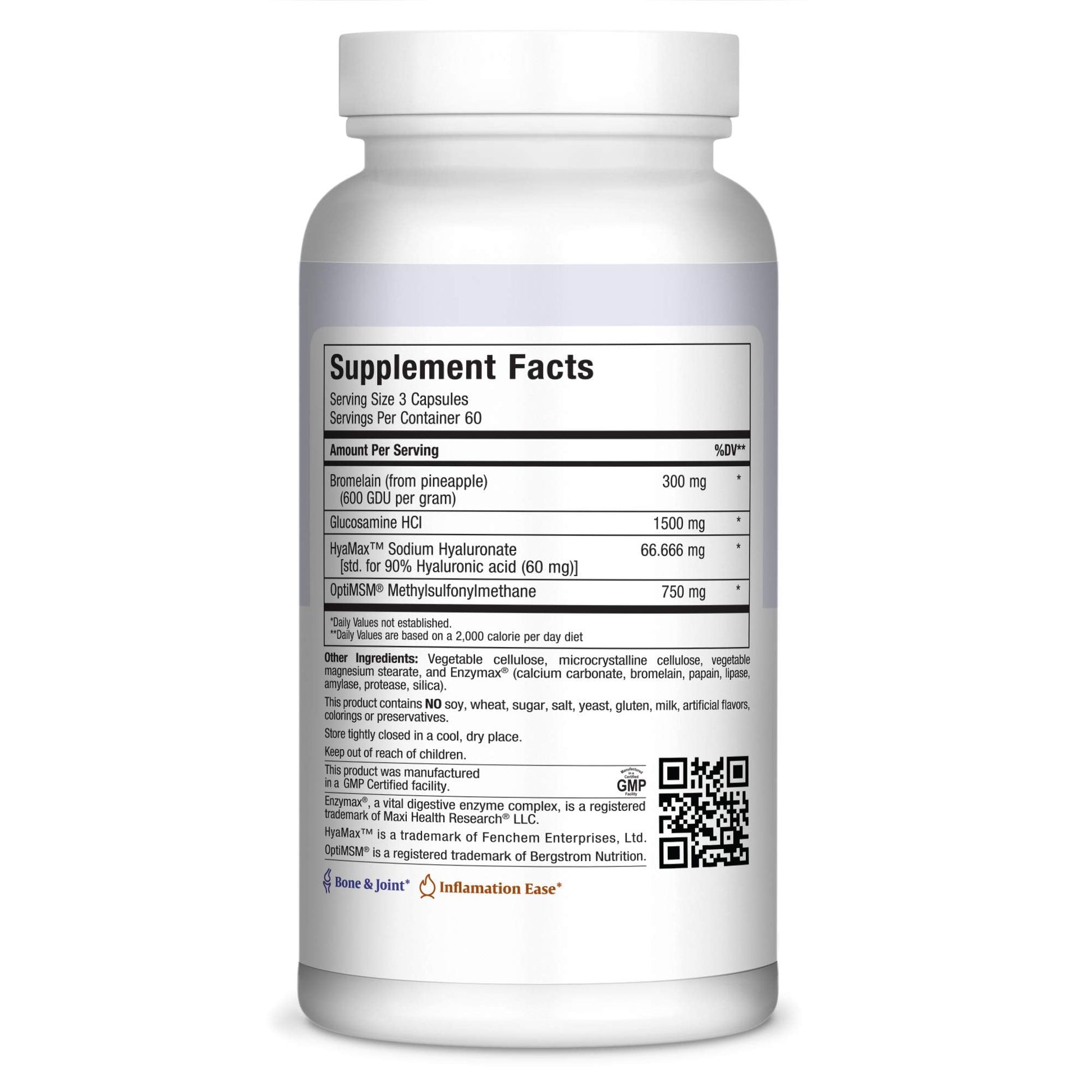 Maxi Health Premium Glucosamine joint formula label showing OptiMSM and Hyaluronic Acid ingredients
