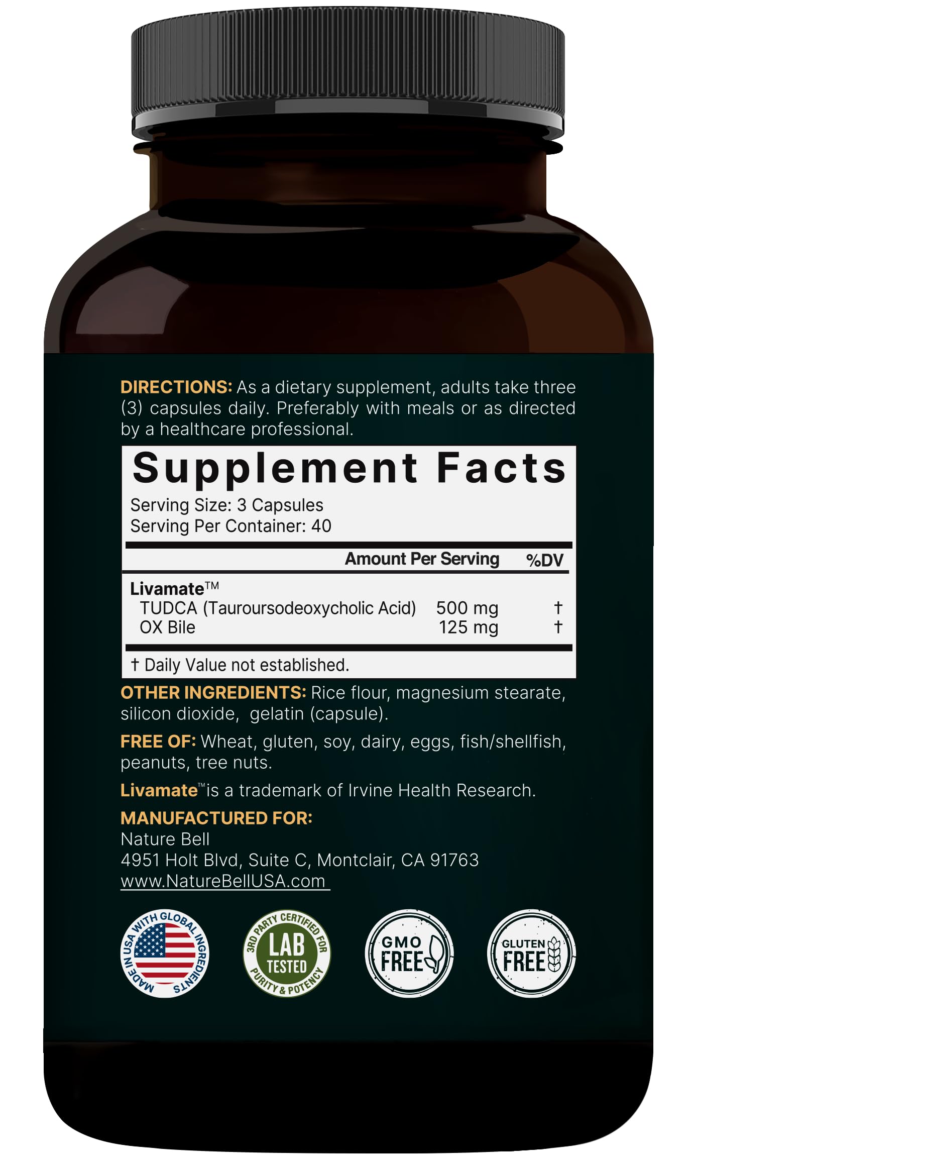 Premium liver cleanse detox and repair dietary supplement bottle back view