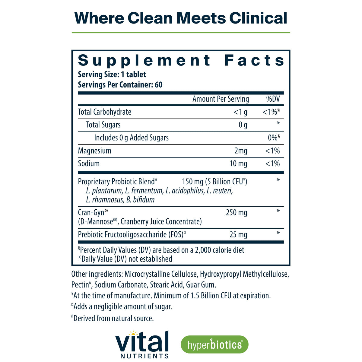 Vital Nutrients Pro Women Probiotics supplement facts and ingredients label