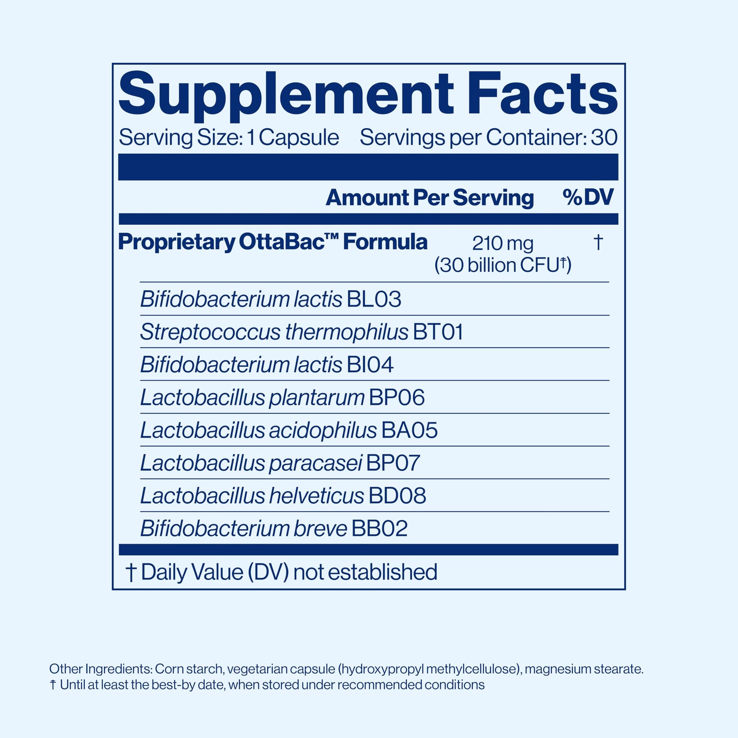 VSL4 digestive comfort capsules standing upright on a clean retail display surface.