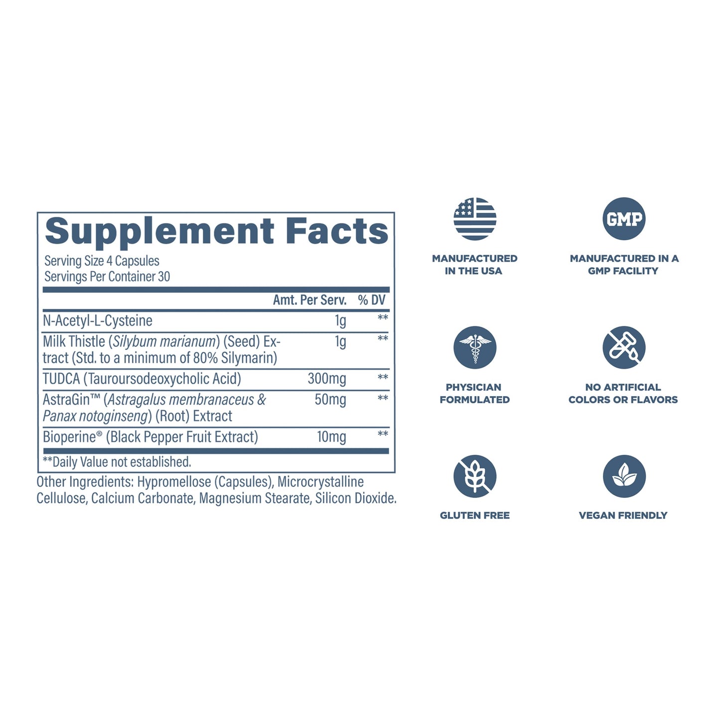 Close-up of Revive MD advanced liver management formula capsules beside the bottle