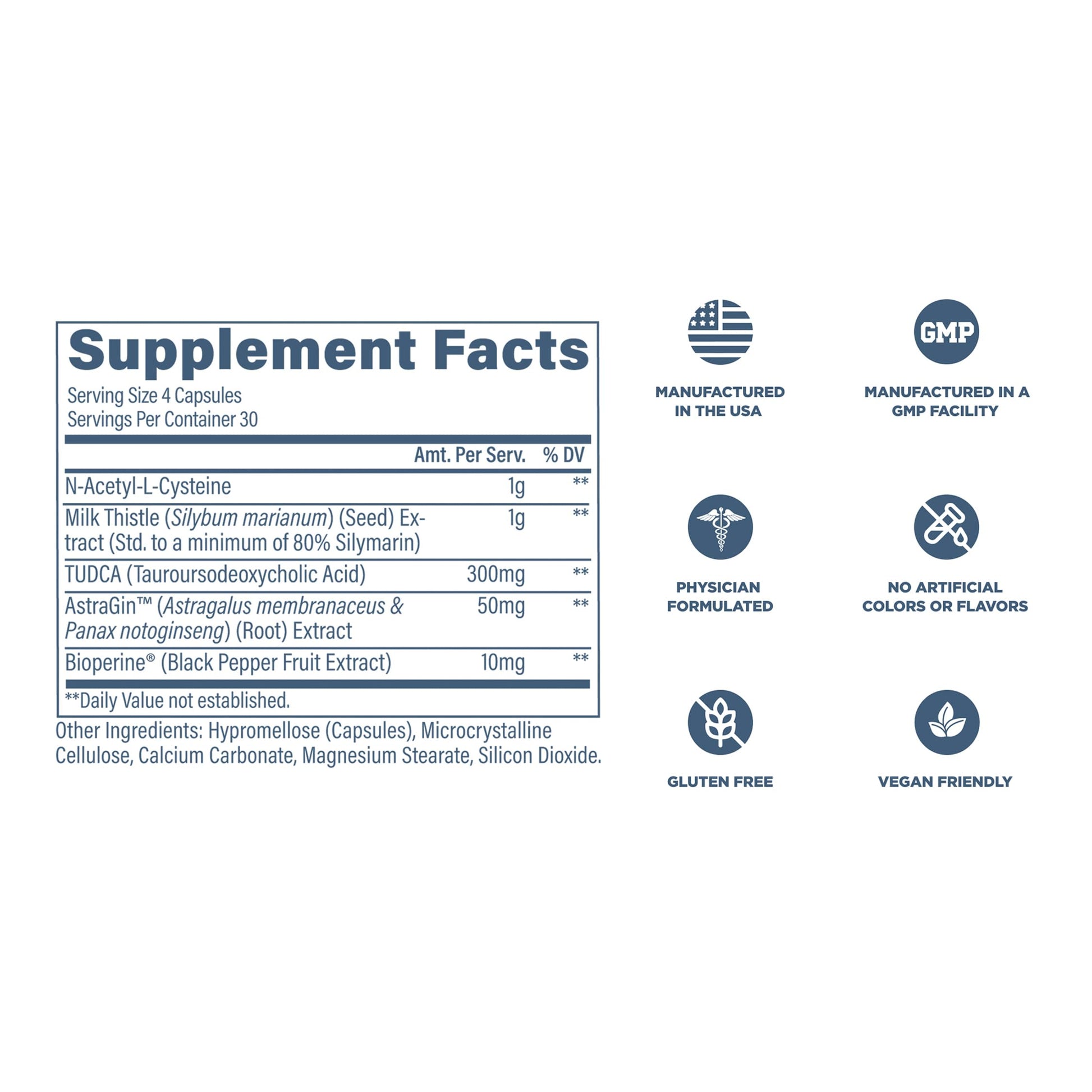 Close-up of Revive MD advanced liver management formula capsules beside the bottle