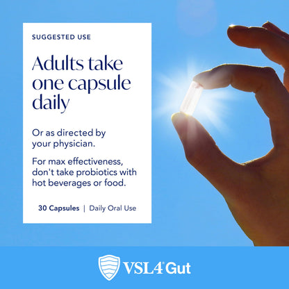 Authentic imported USA packaging of VSL4 Gut Daily Probiotics showing 30 capsules count.