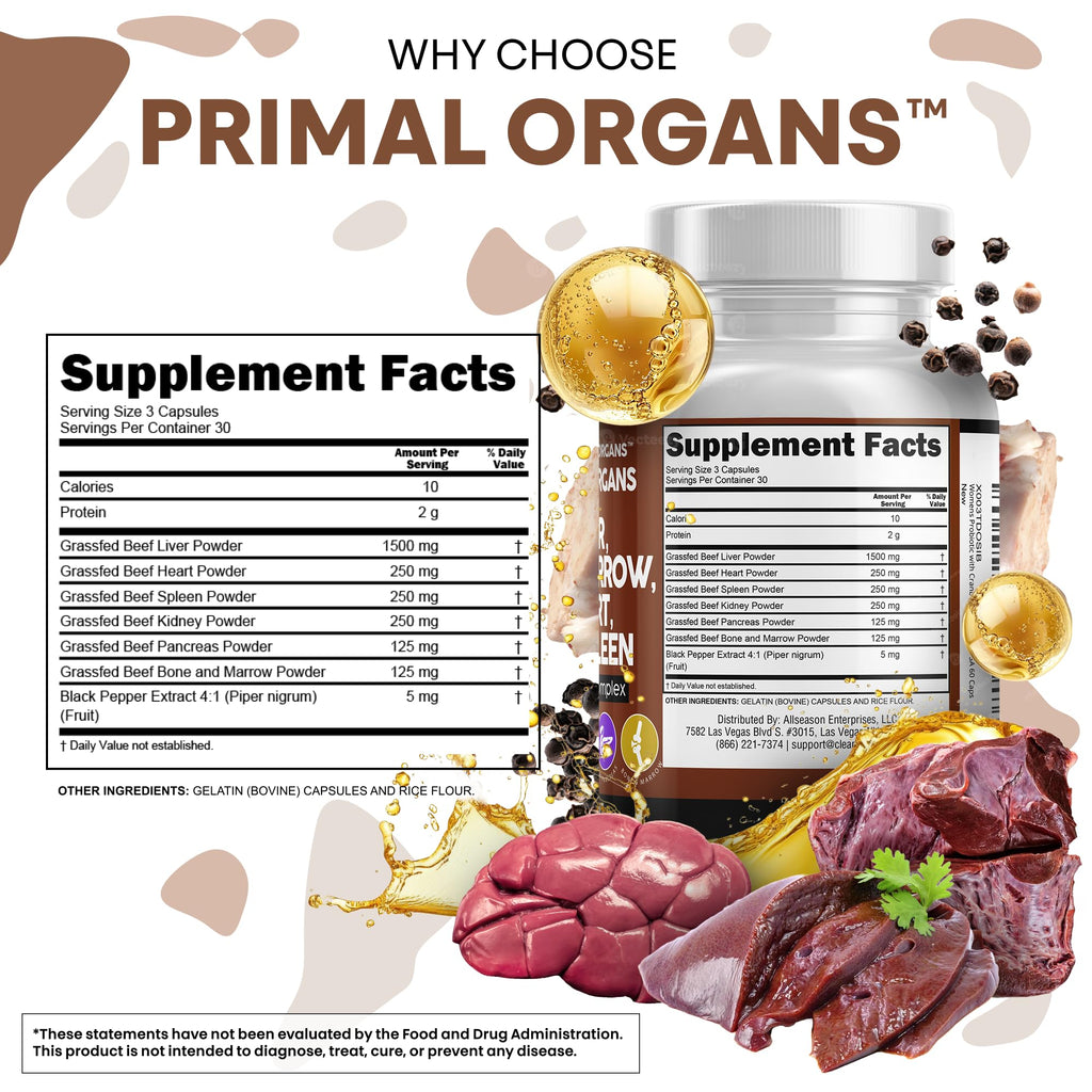 Clean Nutraceuticals Grass Fed Beef Organs bottle side profile