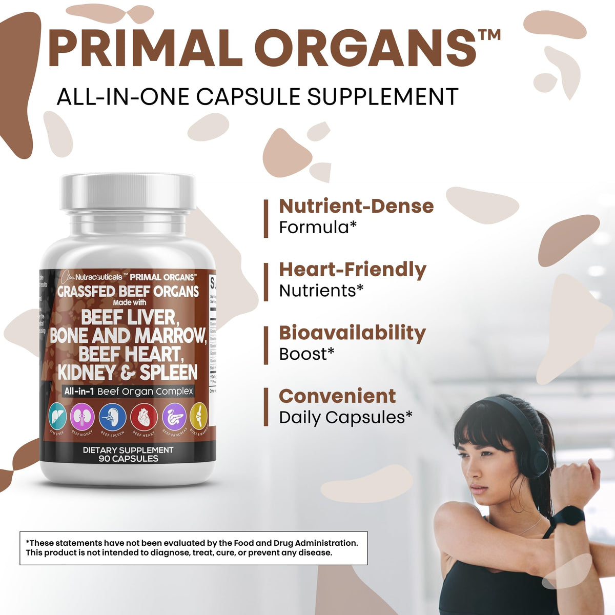 Clean Nutraceuticals Grass Fed Beef Organs capsule size comparison