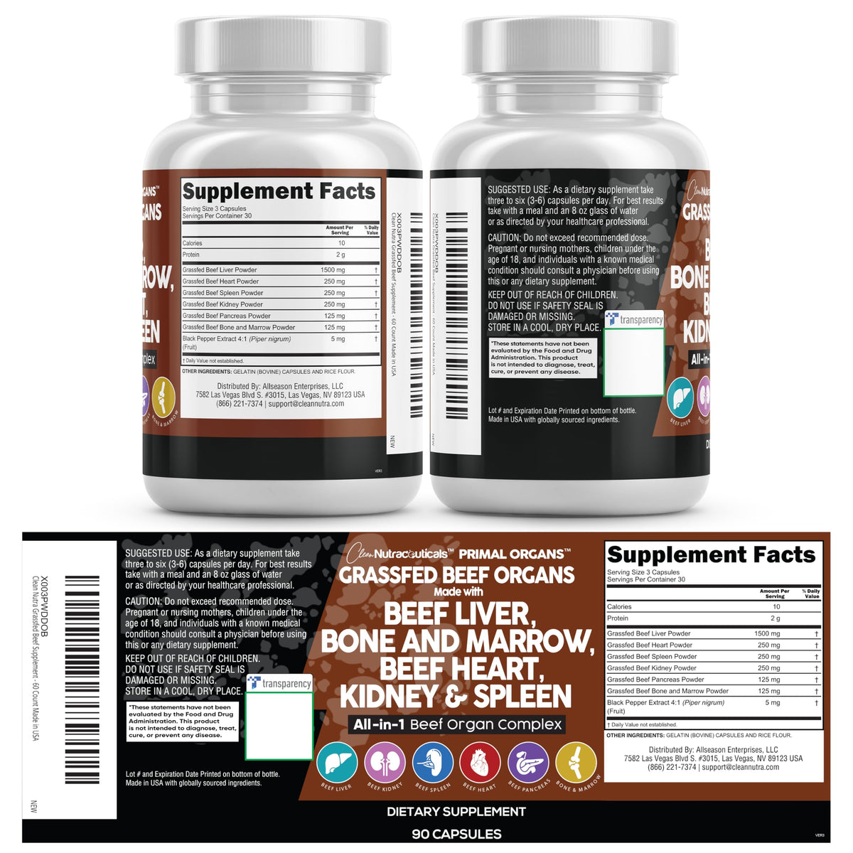 Clean Nutraceuticals Grass Fed Beef Organs lifestyle supplement display