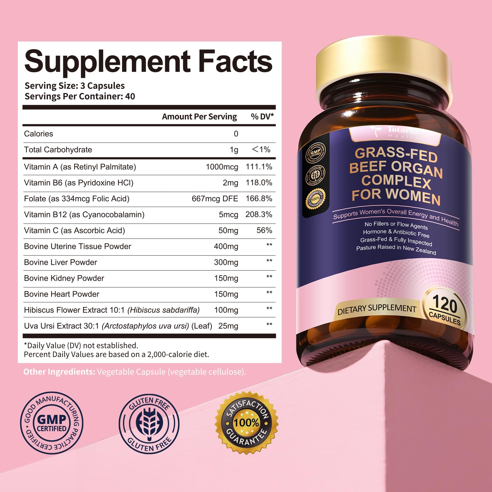 Totaria feminine vitality grass fed bovine capsules clean label details