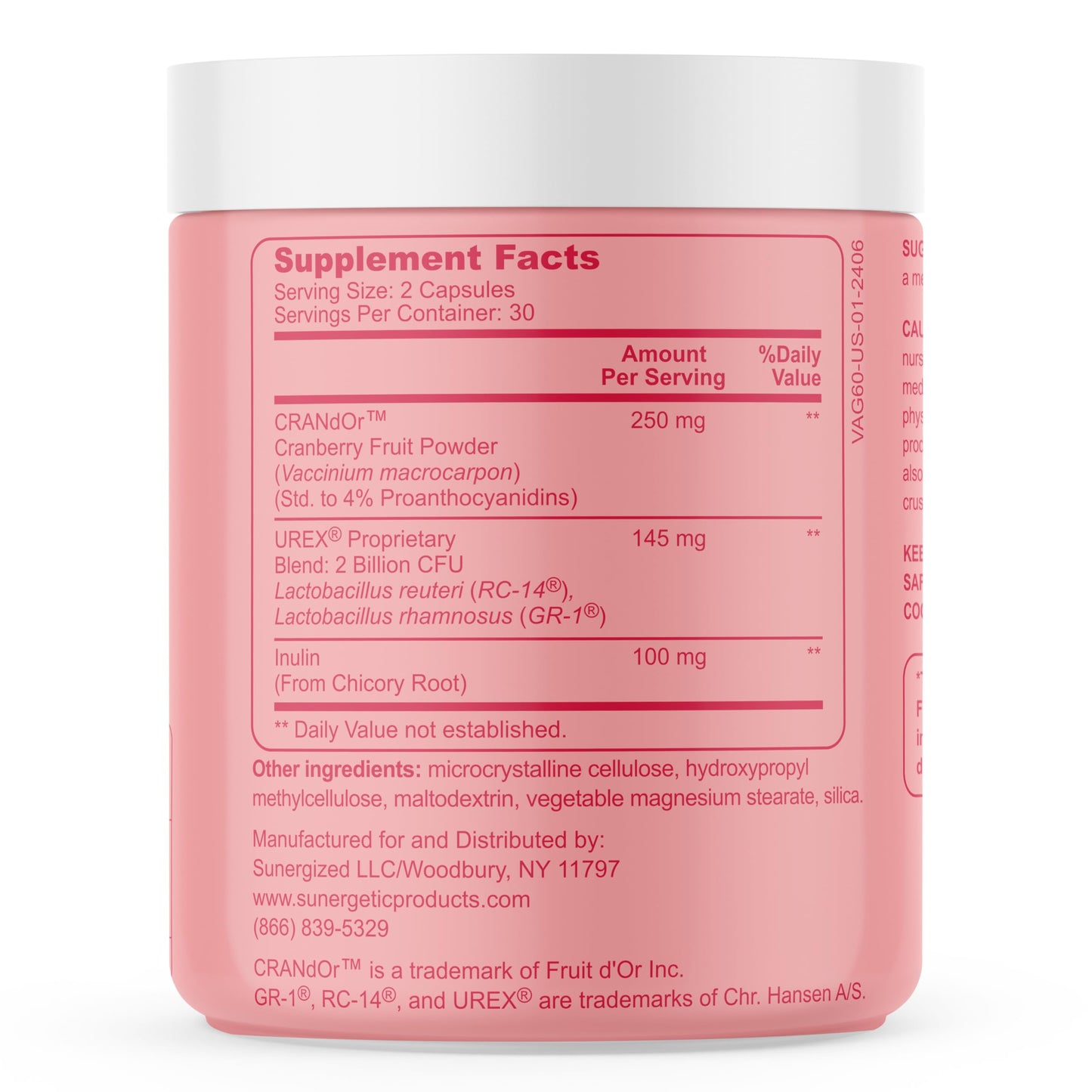 USA imported Sunergetic probiotics for women showcasing the clinical Lactobacillus formula for urinary support