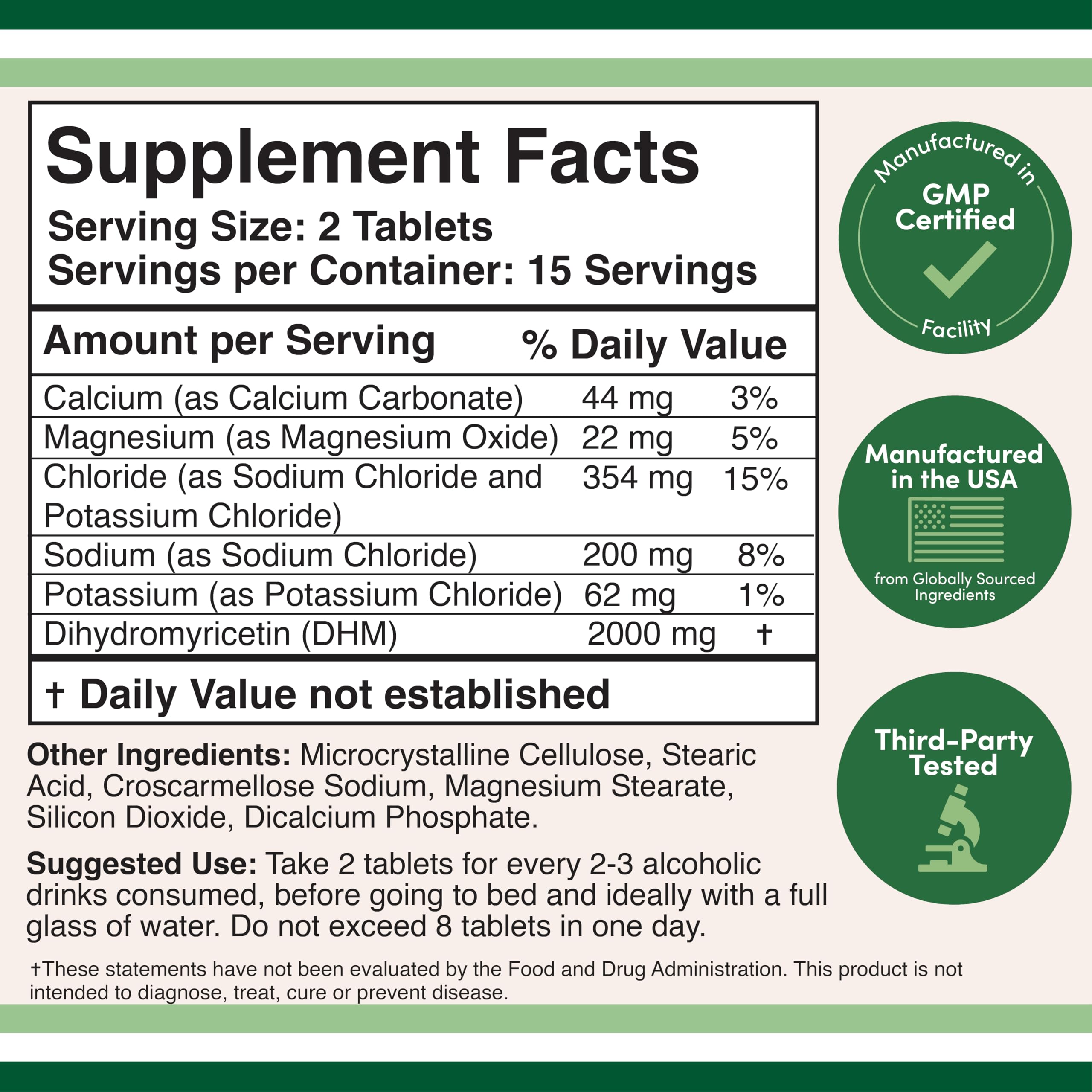 Authentic premium dihydromyricetin 1000 mg tablets with electrolytes for hydration